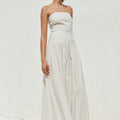 HEATHER MIDI DRESS - STONE PINSTRIPE