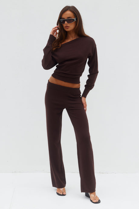 HEATHER WIDE LEG KNIT PANT - CHOCOLATE