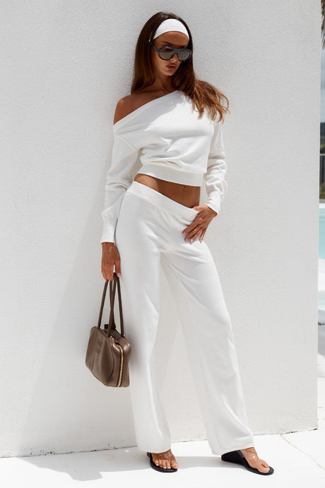 HEATHER WIDE LEG KNIT PANT - CREAM