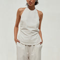 HEATHER TOP - STONE PINSTRIPE