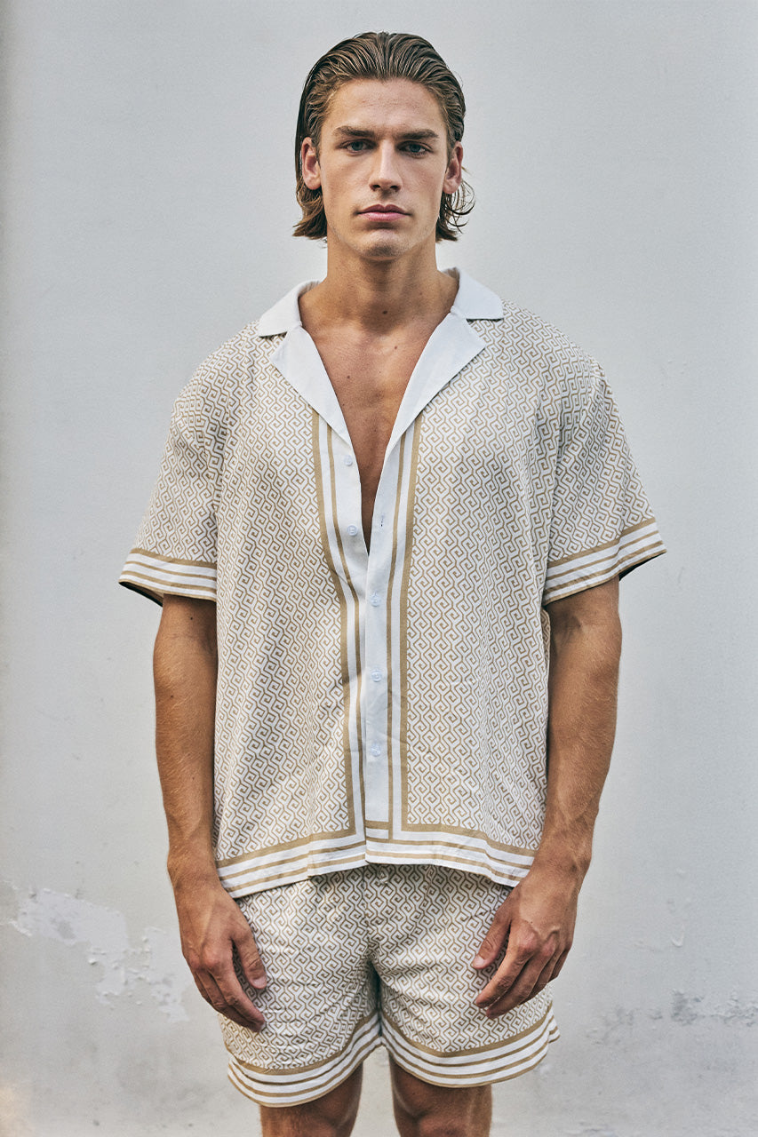 HENRY SHORT SLEEVE SHIRT - SAND GEO - HENRYSHORTSLEEVESHIRTXHENRYSHORTS-SANDGIO-01