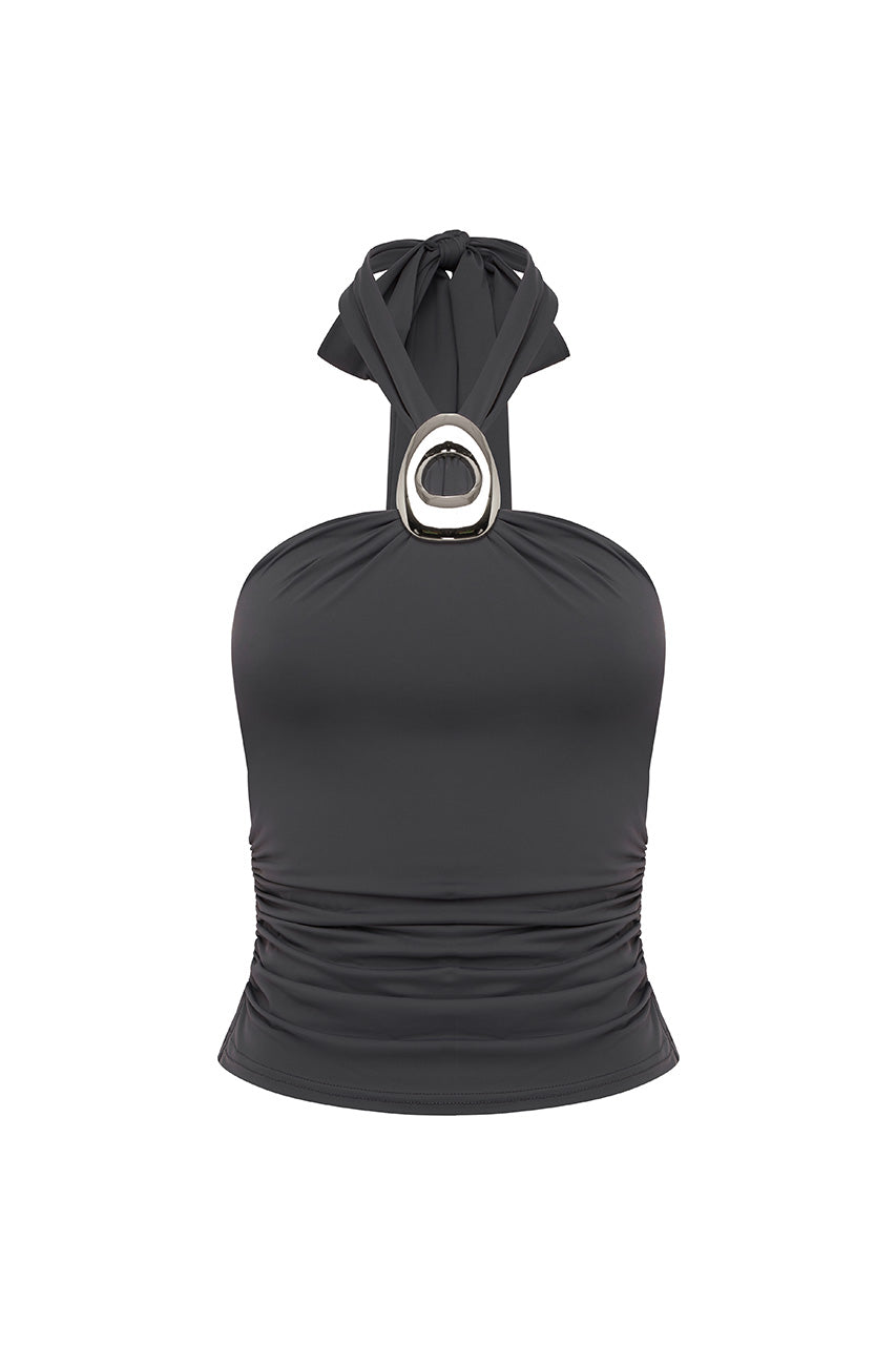 INDIANA KEYHOLE HALTER TOP - SLATE - INDIANAKEYHOLEHALTERTOPSLATE