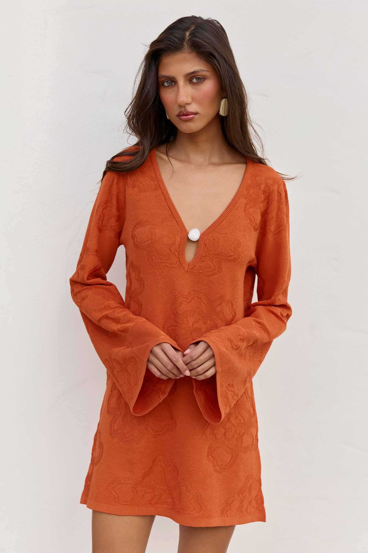 INFERNO LONG SLEEVE KNIT MINI DRESS - ORANGE - INFERNOLONGSLEEVEKNITMINIDRESS-ORANGE-3