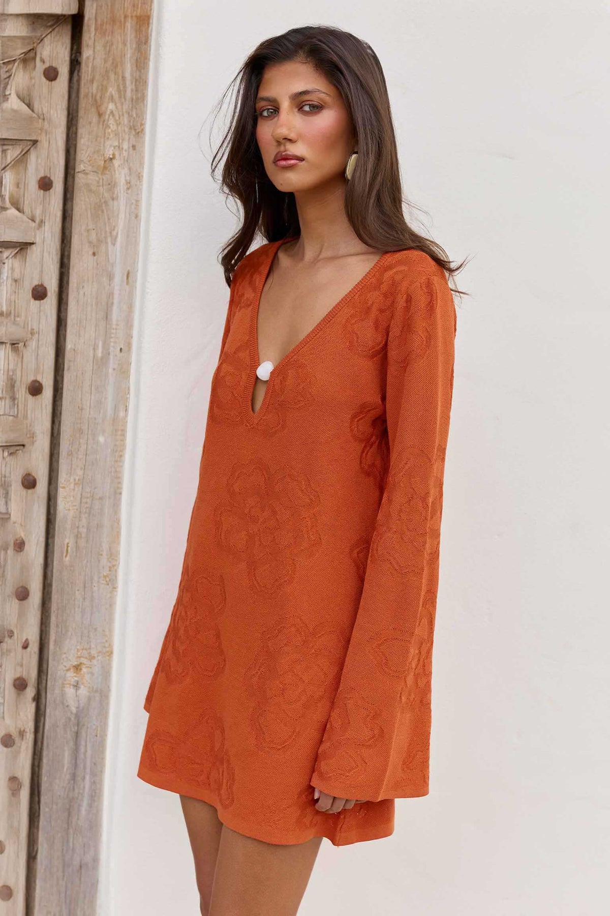 INFERNO LONG SLEEVE KNIT MINI DRESS - ORANGE - INFERNOLONGSLEEVEKNITMINIDRESS-ORANGE-4