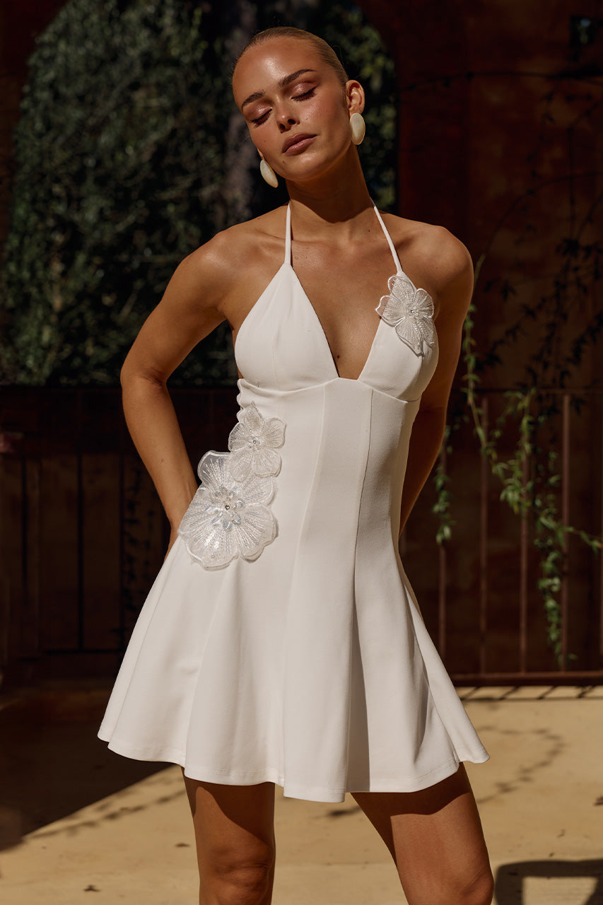 ISMERIE HALTER MINI DRESS - WHITE