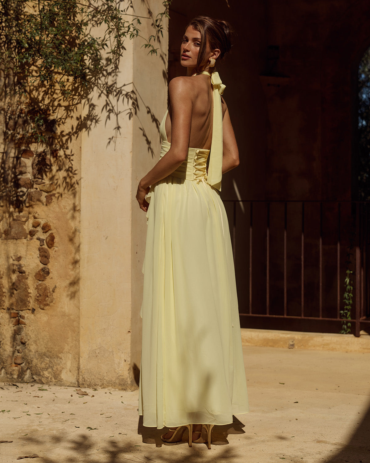 ISOLINA HALTER CORSET MAXI DRESS - BUTTER
