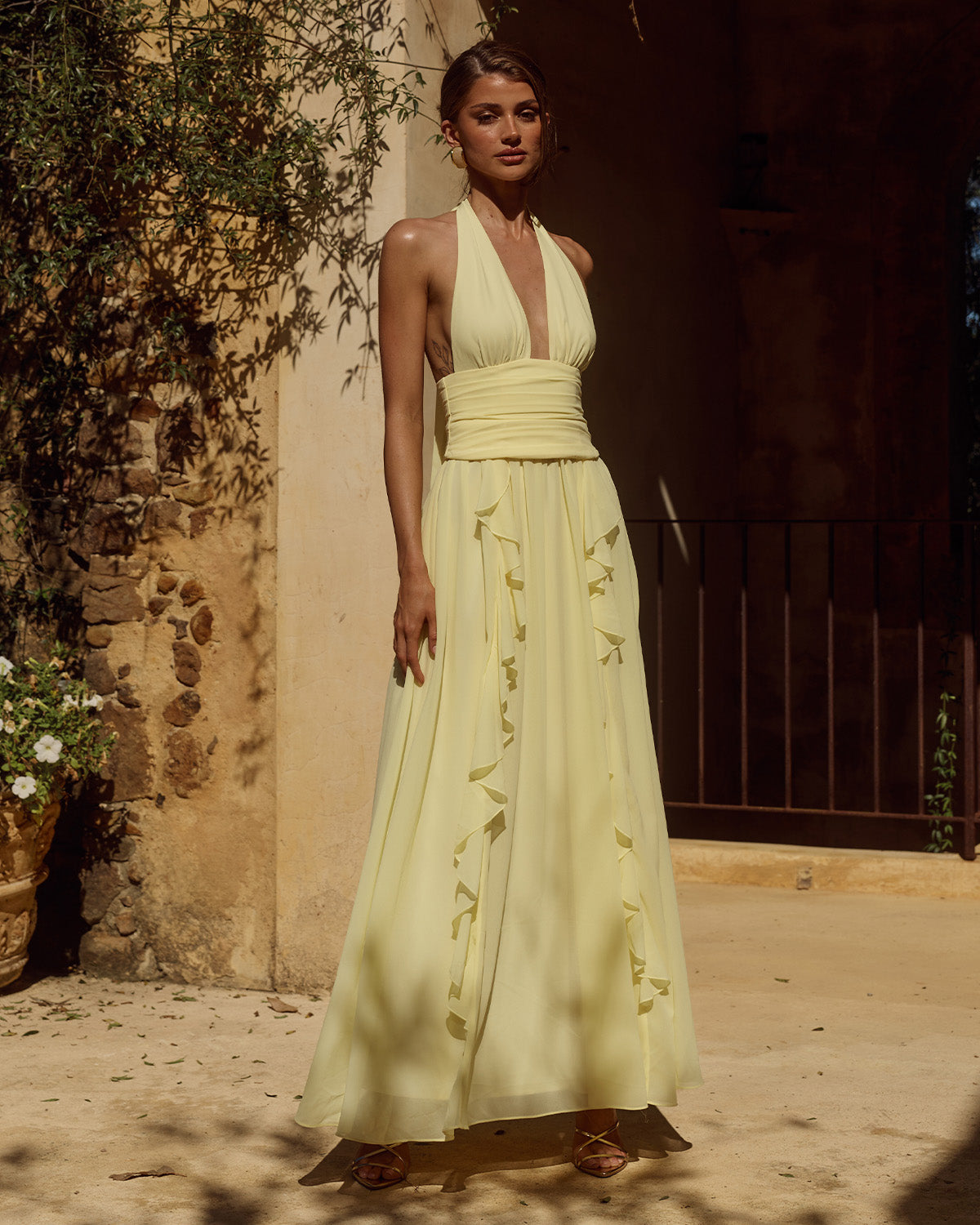 ISOLINA HALTER CORSET MAXI DRESS - BUTTER