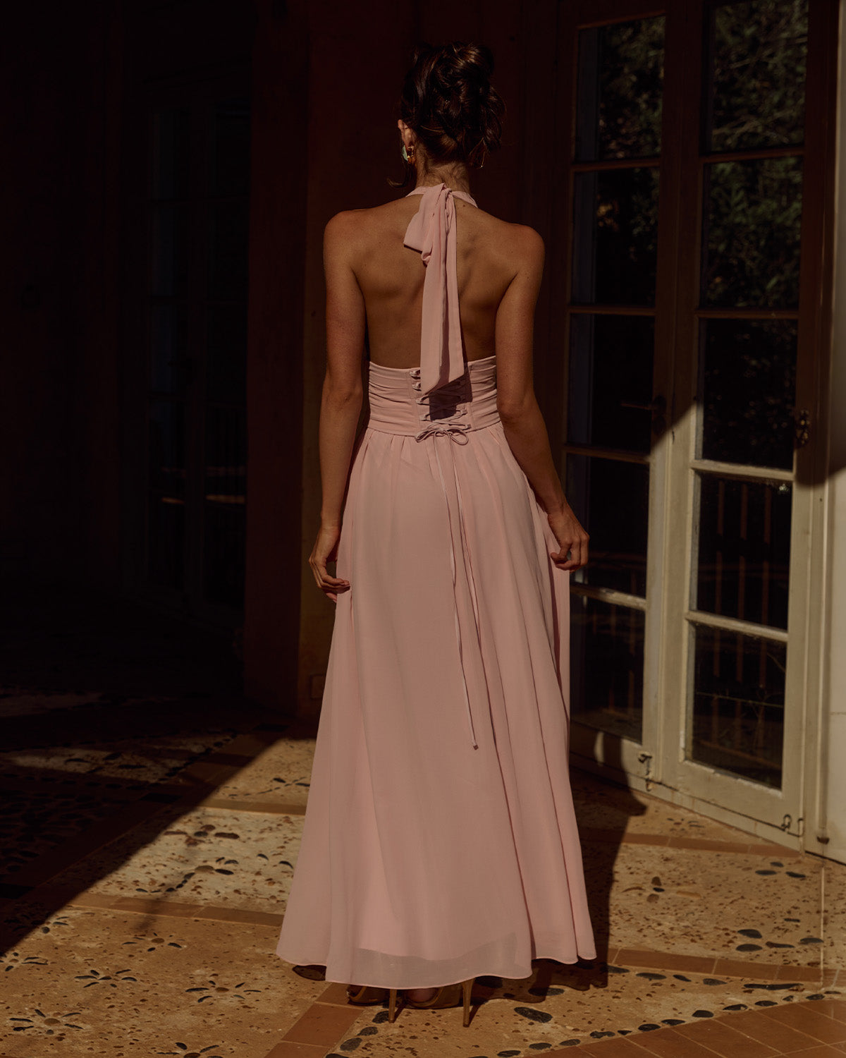 ISOLINA HALTER CORSET MAXI DRESS - PINK