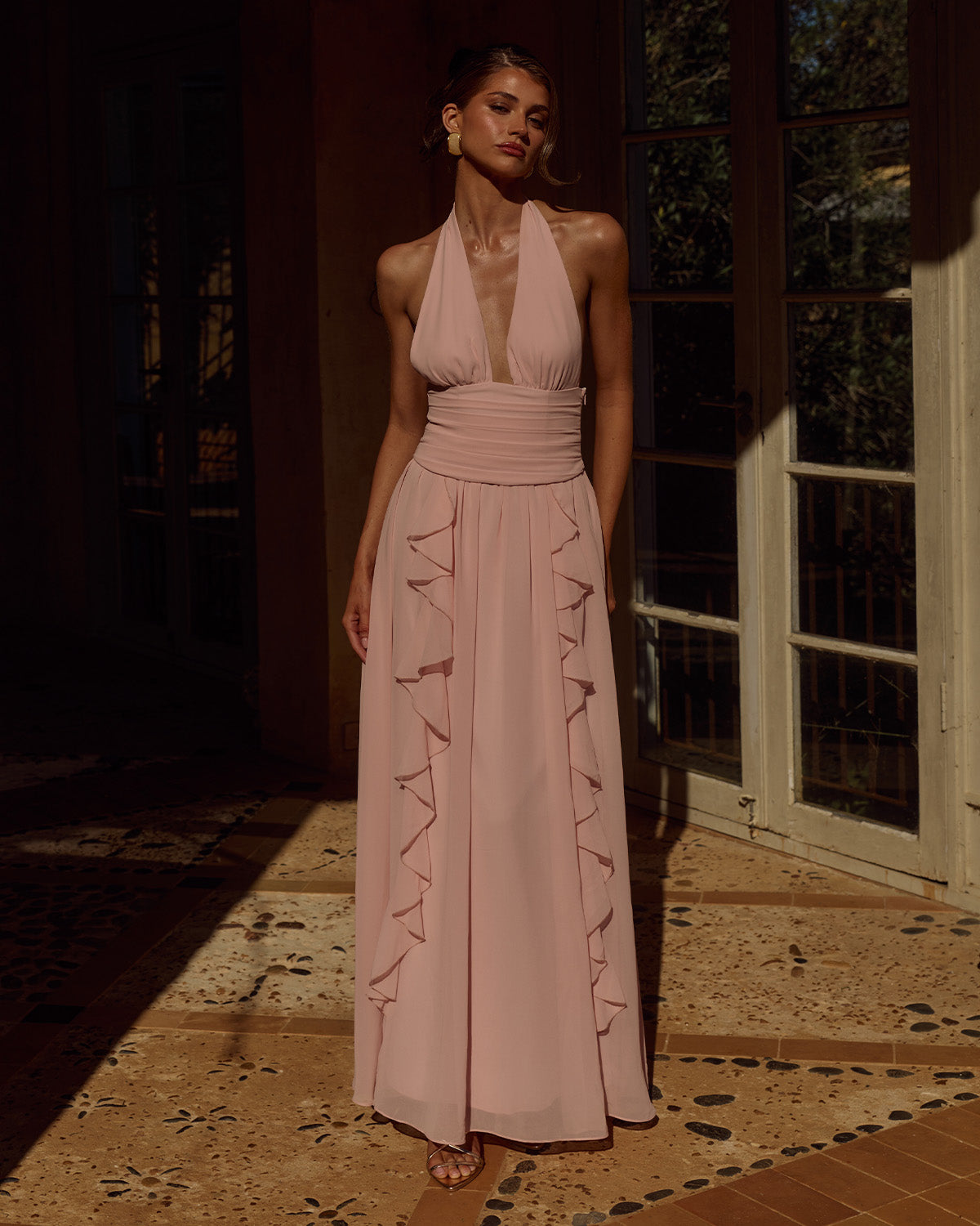 ISOLINA HALTER CORSET MAXI DRESS - PINK