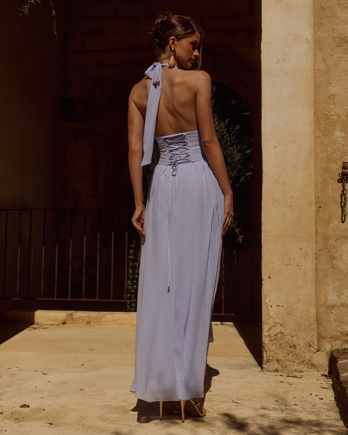 ISOLINA HALTER CORSET MAXI DRESS - SKY BLUE