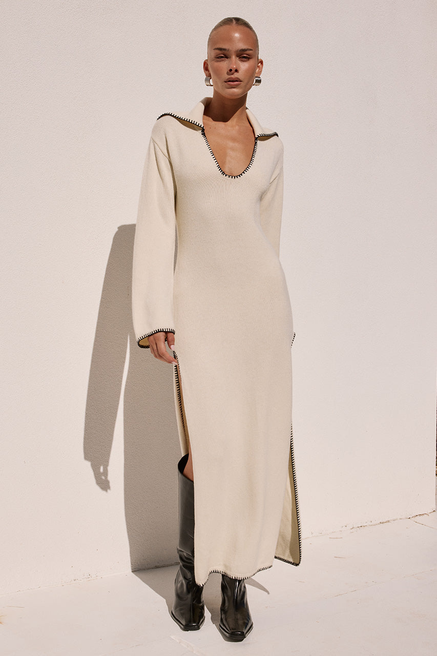 IVANA SLEEVED KNIT MAXI DRESS - CREAM XXL - IVANASLEEVEDKNITMAXIDRESS-CREAM-01