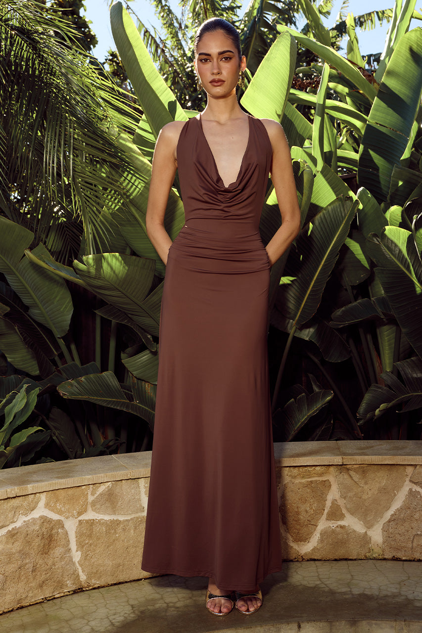 IVY COWL RACERBACK MAXI DRESS - MOCHA XXL - IVYCOWLRACERBACKMAXIDRESS-MOCHA-01