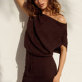 JADE HIGH NECK KNIT MINI DRESS - CHOCOLATE