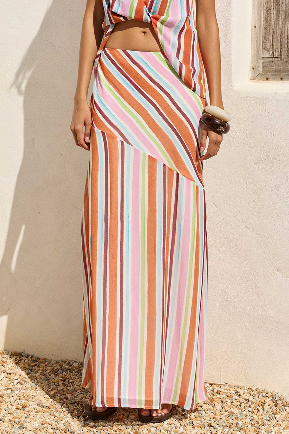 TULLAH LOW WAISTED MAXI SKIRT - TULLAH ORANGE/PINK - JADEOPENBACKTOPXTULLAHLOWWAISTEDMAXISKIRT-TULLAHORANGEPINK-3
