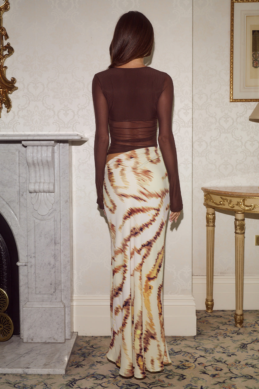 JONI LONG SLEEVE CUTOUT MAXI DRESS - CHOCOLATE/CAMELLIA BEIGE - JONILONGSLEEVECUTOUTMAXIDRESS-CHOCOLATECAMELLIABEIGE-05