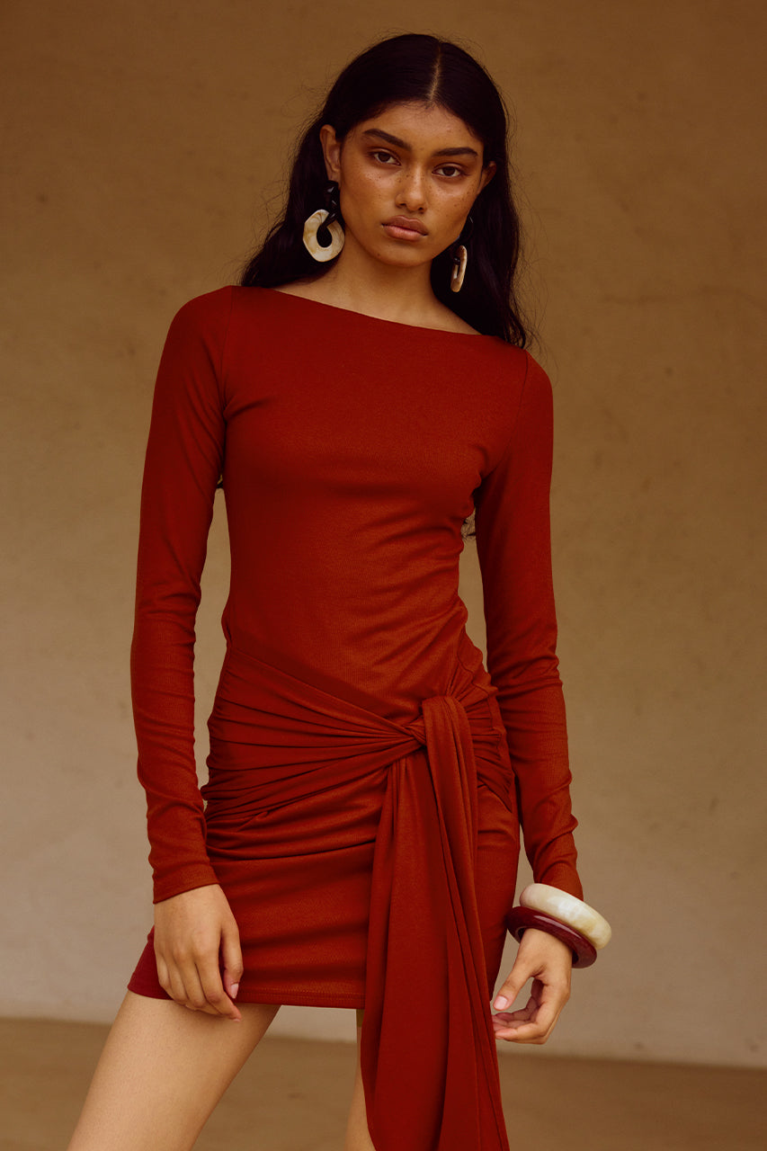 JUDAH SLEEVED MINI DRESS - RED XXL - JUDAH-MINI-DRESS-RED-_1