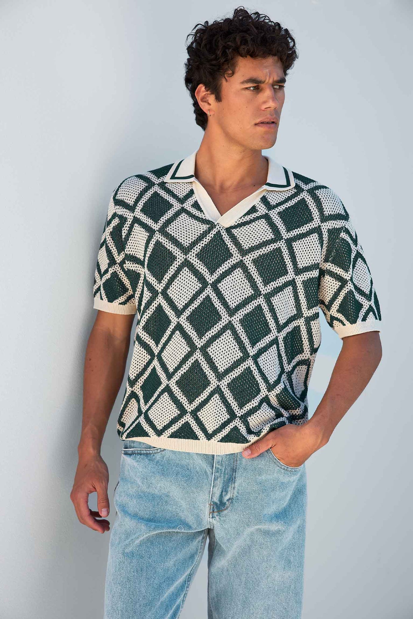 JULEN KNIT TOP - KHAKI/WHITE