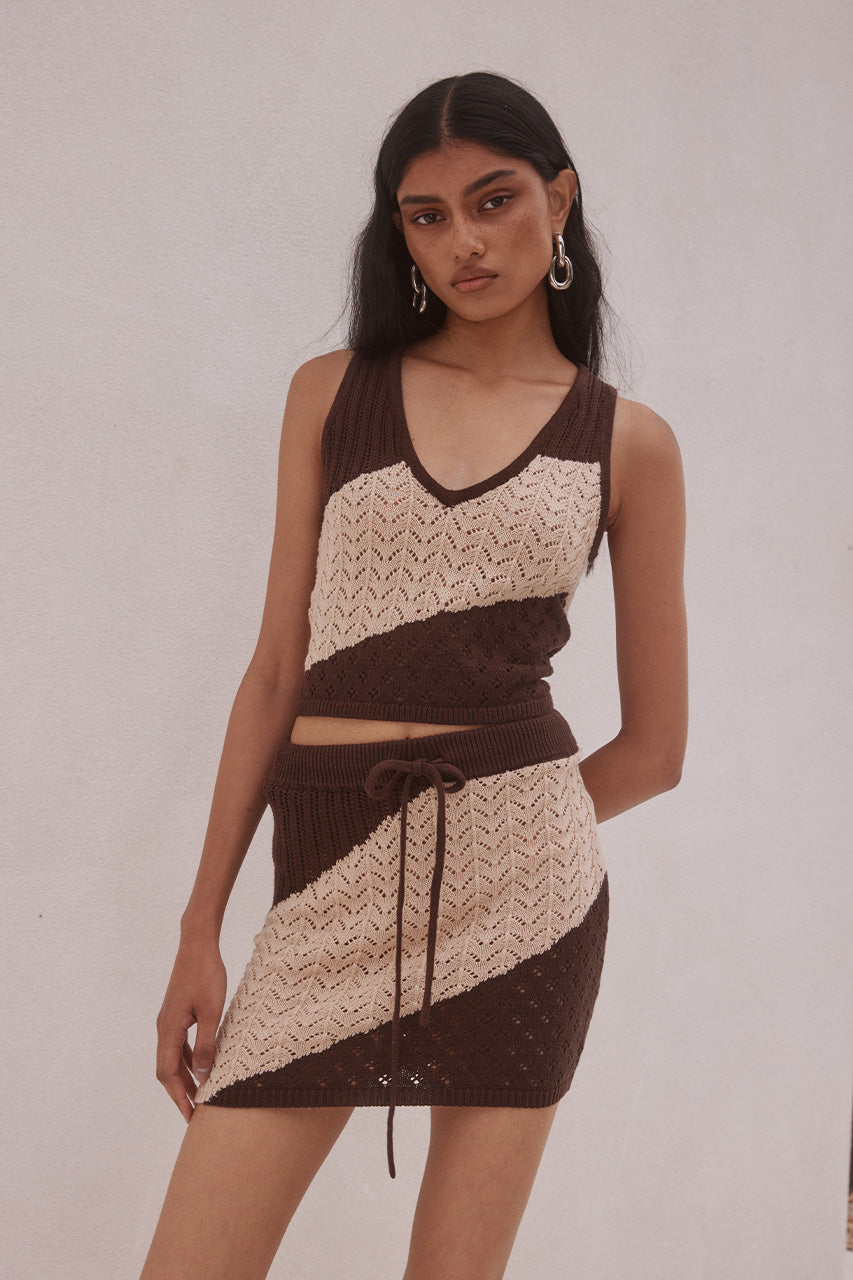 JULIE MINI SKIRT - SAND/CHOCOLATE XXL - JULIETOPXJULIEMINISKIRT-SANDCHOC