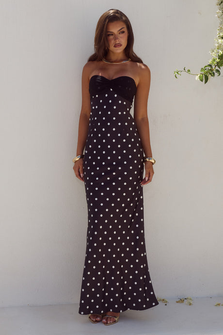 KADIE OFF SHOULDER MAXI DRESS - BLACK/WHITE POLKA