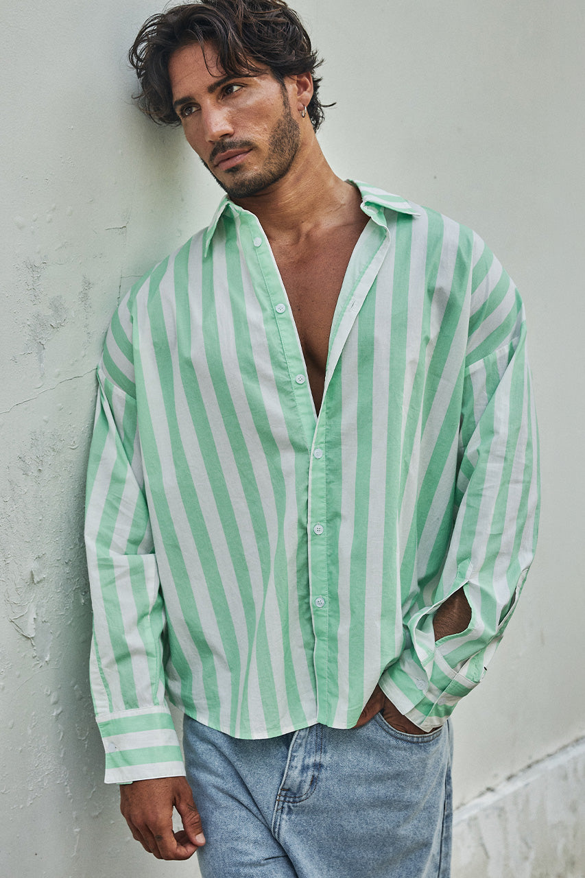 KAIDEN LONG SLEEVE SHIRT - GREEN STRIPE - KAIDENLONGSLEEVESHIRT-GREENSTRIPE-3