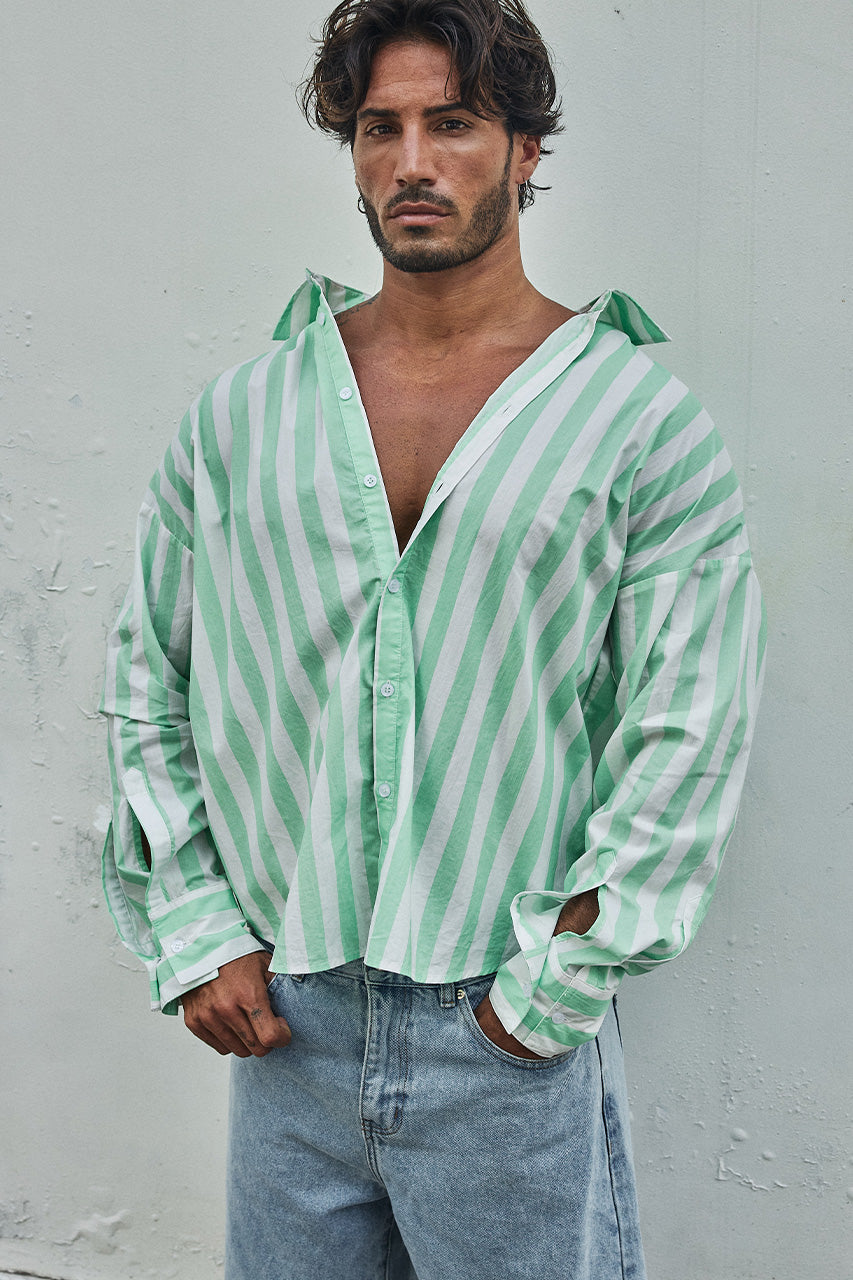 KAIDEN LONG SLEEVE SHIRT - GREEN STRIPE - KAIDENLONGSLEEVESHIRT-GREENSTRIPE
