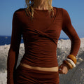KAMILLA TWIST LONG SLEEVE TOP - CHOCOLATE