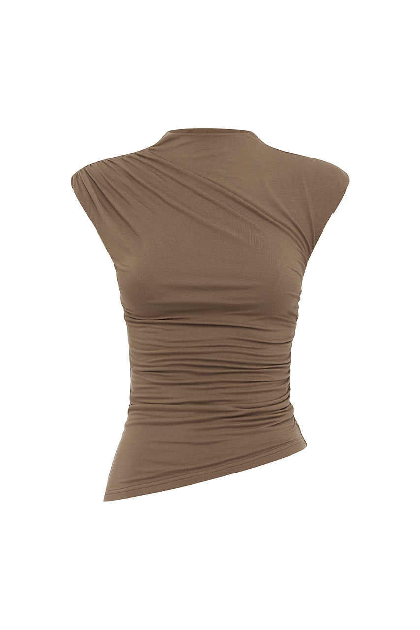 KARMEN HIGH NECK SLEEVELESS TOP - MOCHA - KARMENHIGHNECKSLEEVELESSTOP-MOCHA
