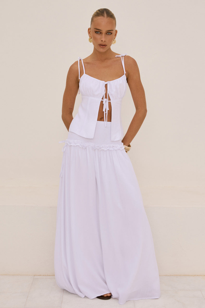 MAREE SHIRRED DROP WAIST MAXI SKIRT - WHITE XXL - KATALIARUCHEDFRONTTIETOPXMAREESHIRREDDROPWAISTMAXISKIRT-WHITE-10