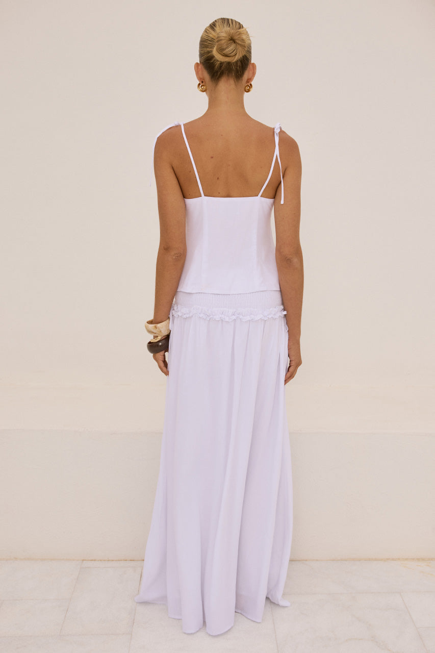KATALIA RUCHED FRONT TIE TOP - WHITE - KATALIARUCHEDFRONTTIETOPXMAREESHIRREDDROPWAISTMAXISKIRT-WHITE-13