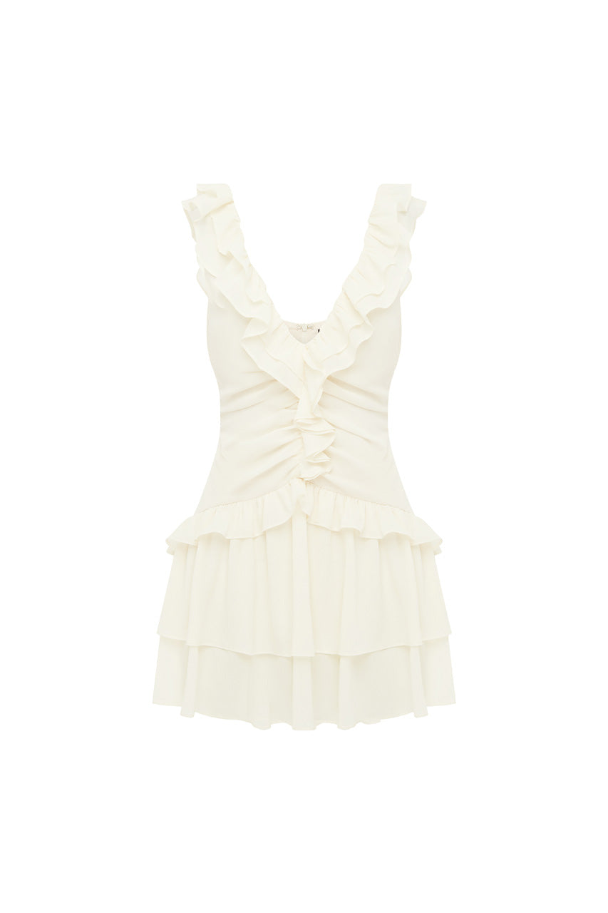 KAYCEY SLEEVELESS RUFFLE MINI DRESS - PEARL - KAYCEYSLEEVELESSRUFFLEMINIDRESS-PEARL