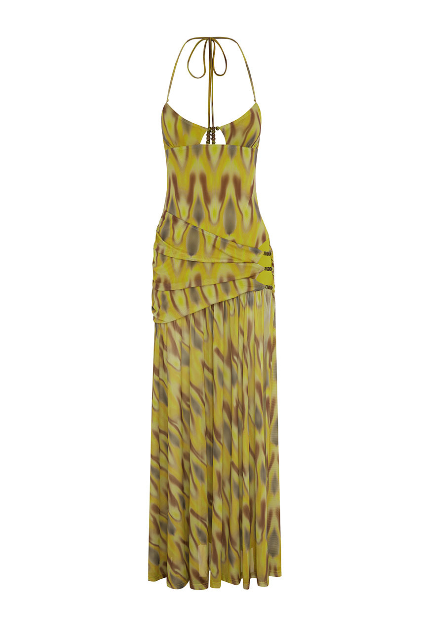 KIKI HIGH SLIT MAXI DRESS - CASSIA YELLOW - KIKIHIGHSLITMAXIDRESS-CASSIAYELLOW
