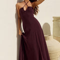 KINSLEY LOWCUT HALTER MAXI DRESS - CHOCOLATE