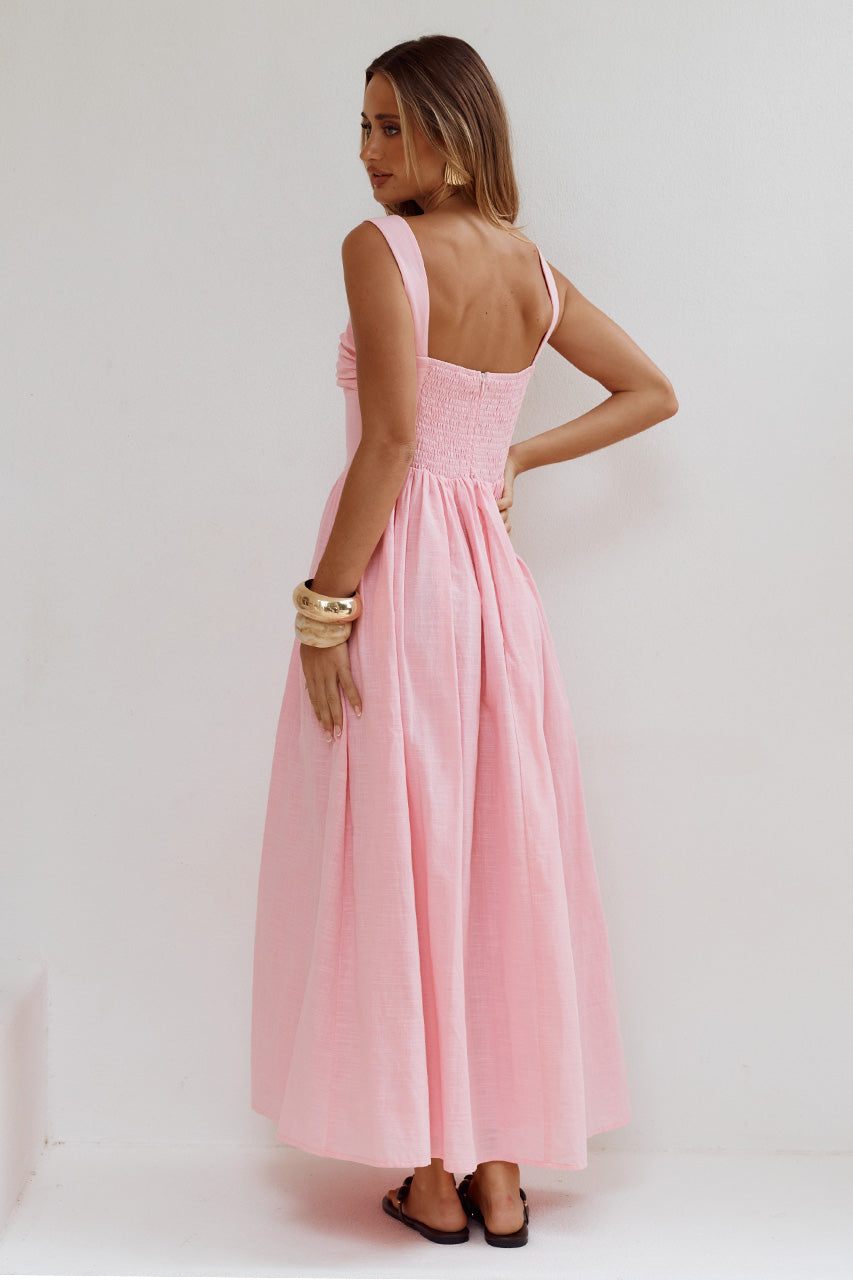 KIYO SQUARE NECK TIE MIDI DRESS - PINK - KIYOSQUARENECKTIEMIDIDRESS-PINK-7