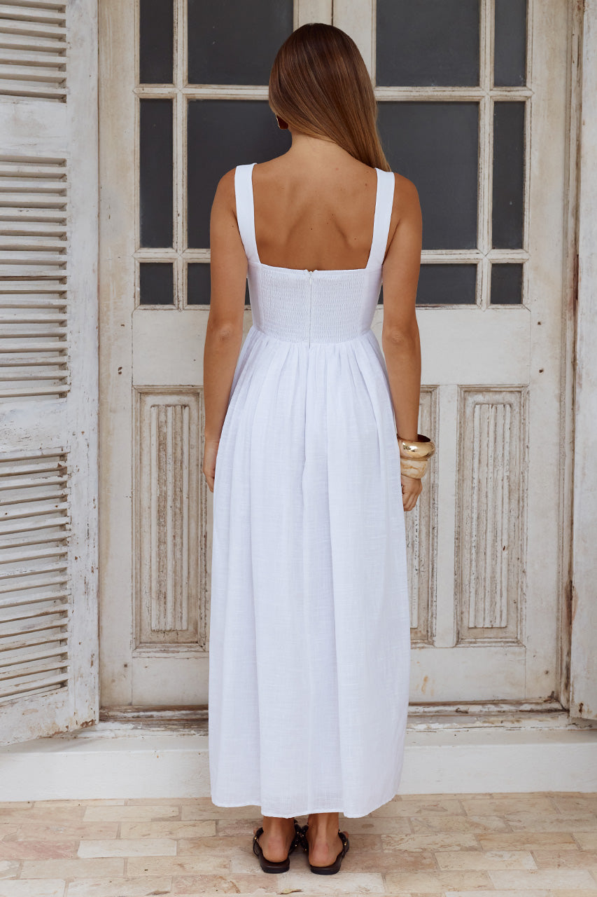KIYO SQUARE NECK TIE MIDI DRESS - WHITE