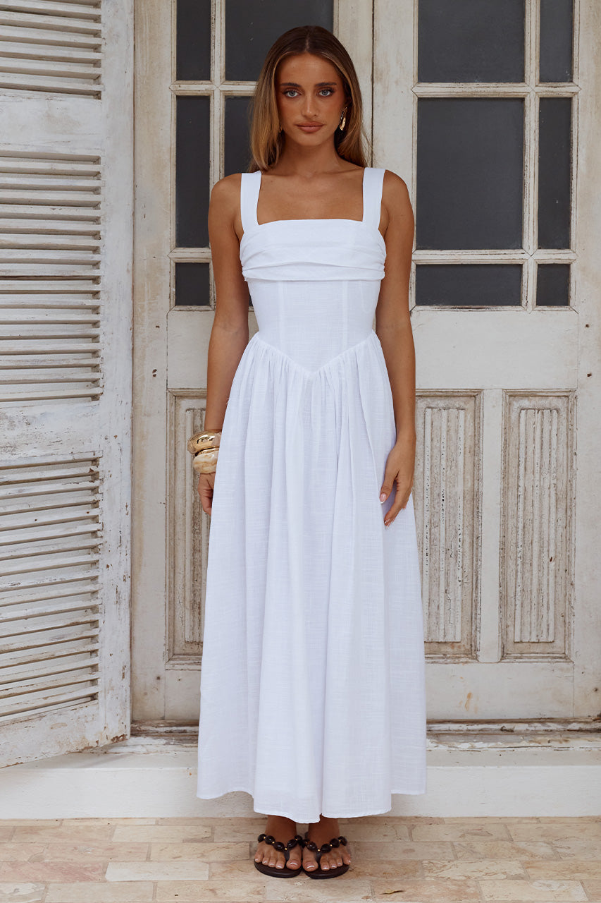 KIYO SQUARE NECK TIE MIDI DRESS - WHITE