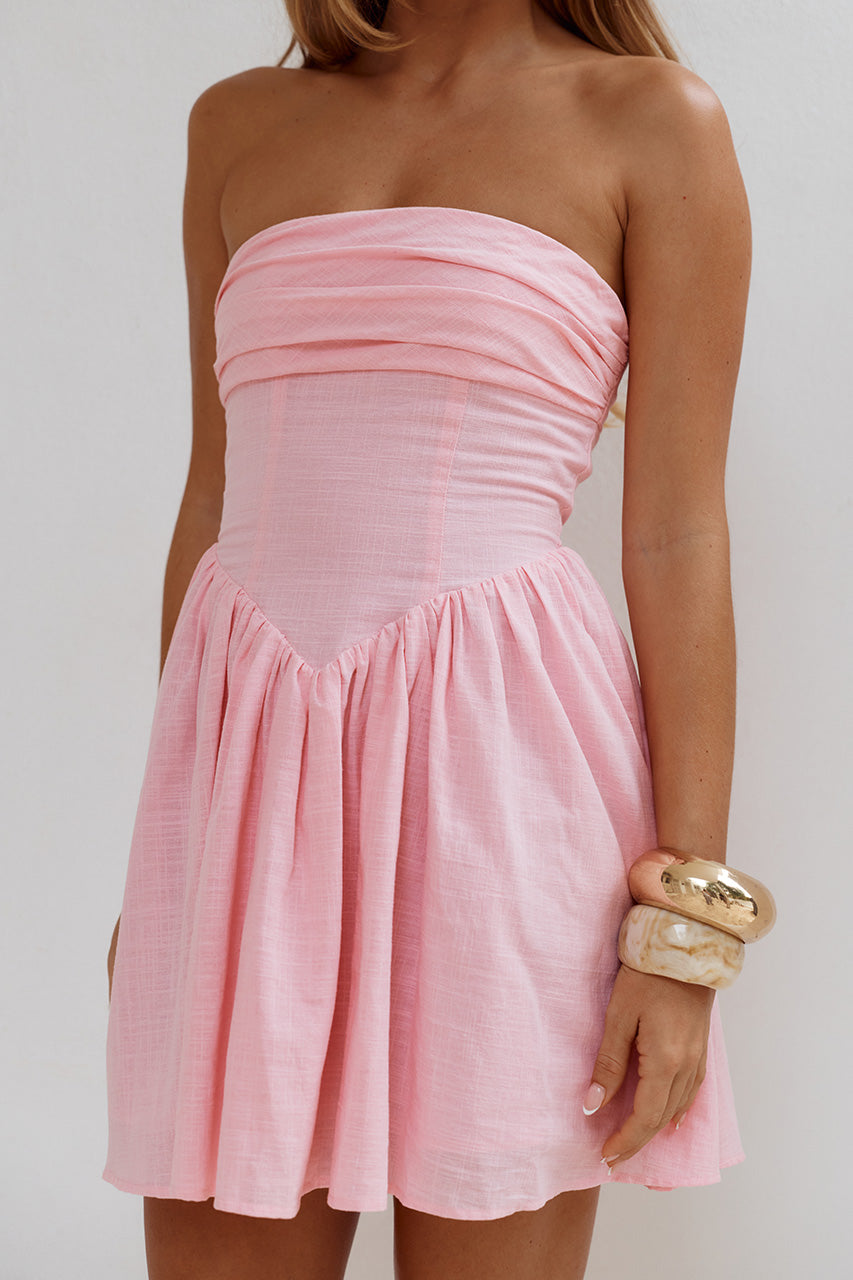 KIYO STRAPLESS TIE BACK MINI DRESS - PINK - KIYOSTRAPLESSTIEBACKMINIDRESS-PINK-03