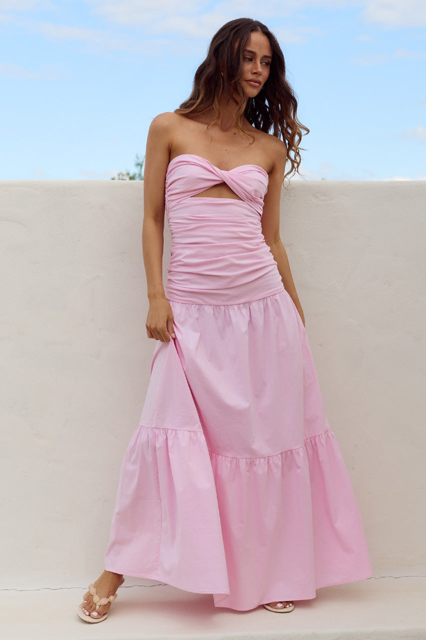 KYLIE STRAPLESS RUCHED MAXI DRESS - PINK