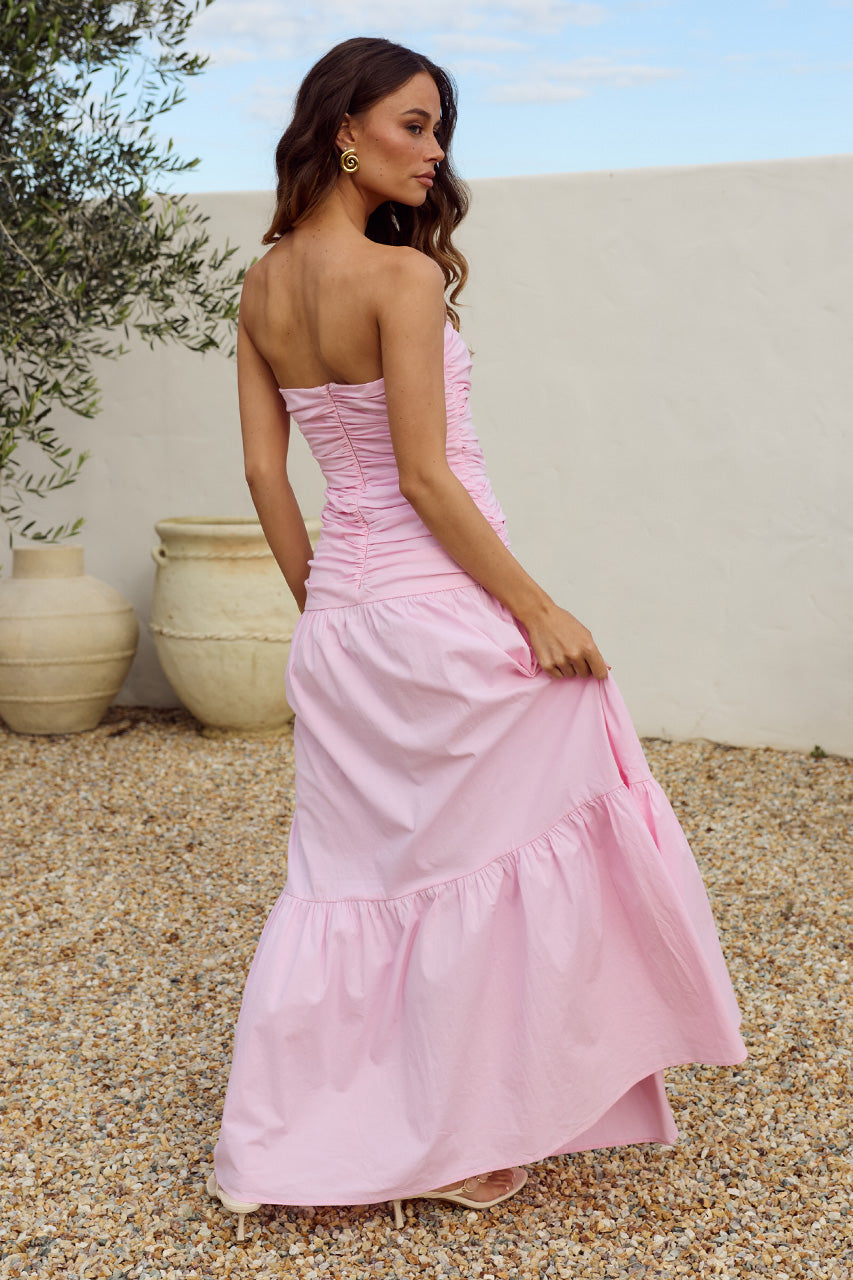 KYLIE STRAPLESS RUCHED MAXI DRESS - PINK