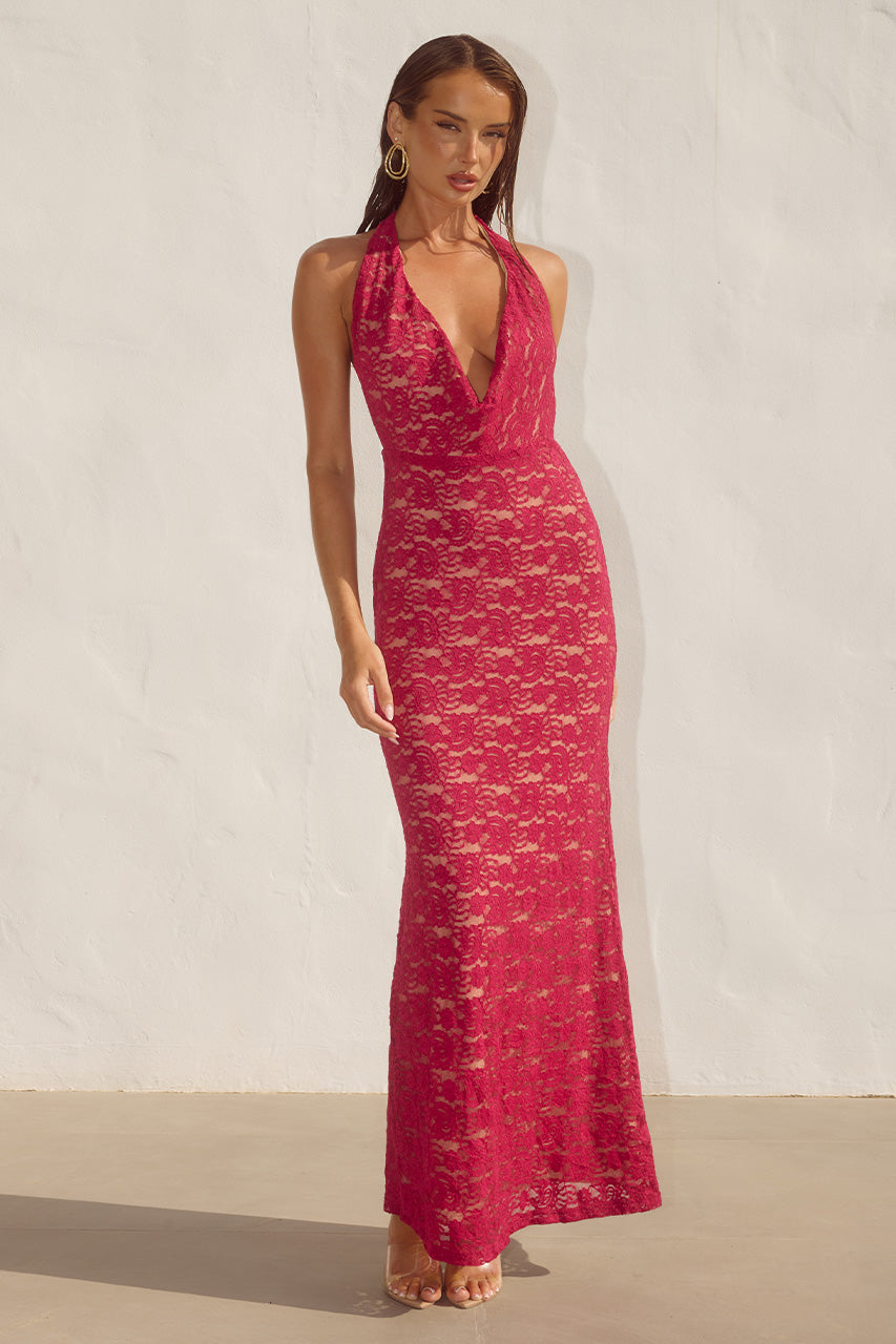 KYLO PLUNGE COWL MAXI DRESS - BERRY XXL - KYLOPLUNGECOWLMAXIDRESS-BERRY-5