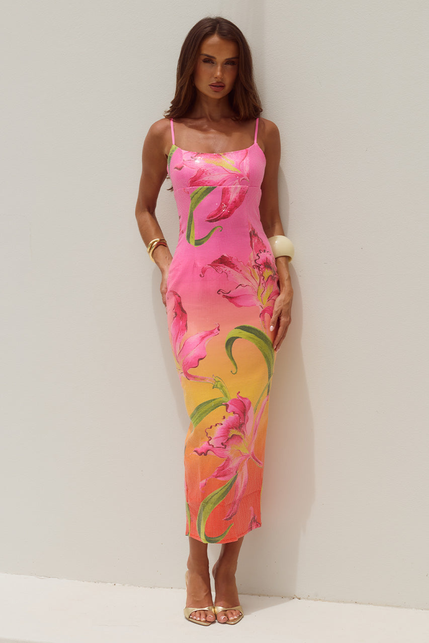 KYRA SCOOP NECK SEQUIN MIDI DRESS - FLORAL OMBRE XXL - KYRASCOOPNECKSEQUINMIDIDRESS-FLORALOMBRE