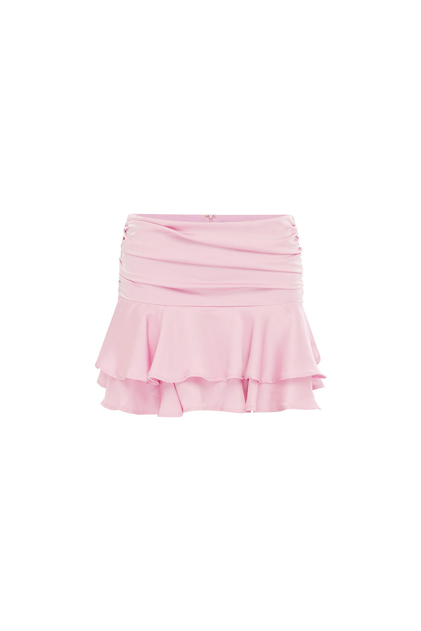 LANEY LAYERED RUFFLE MINI SKIRT - BABY PINK - LANEYLAYEREDRUFFLEMINISKIRT-BABYPINK