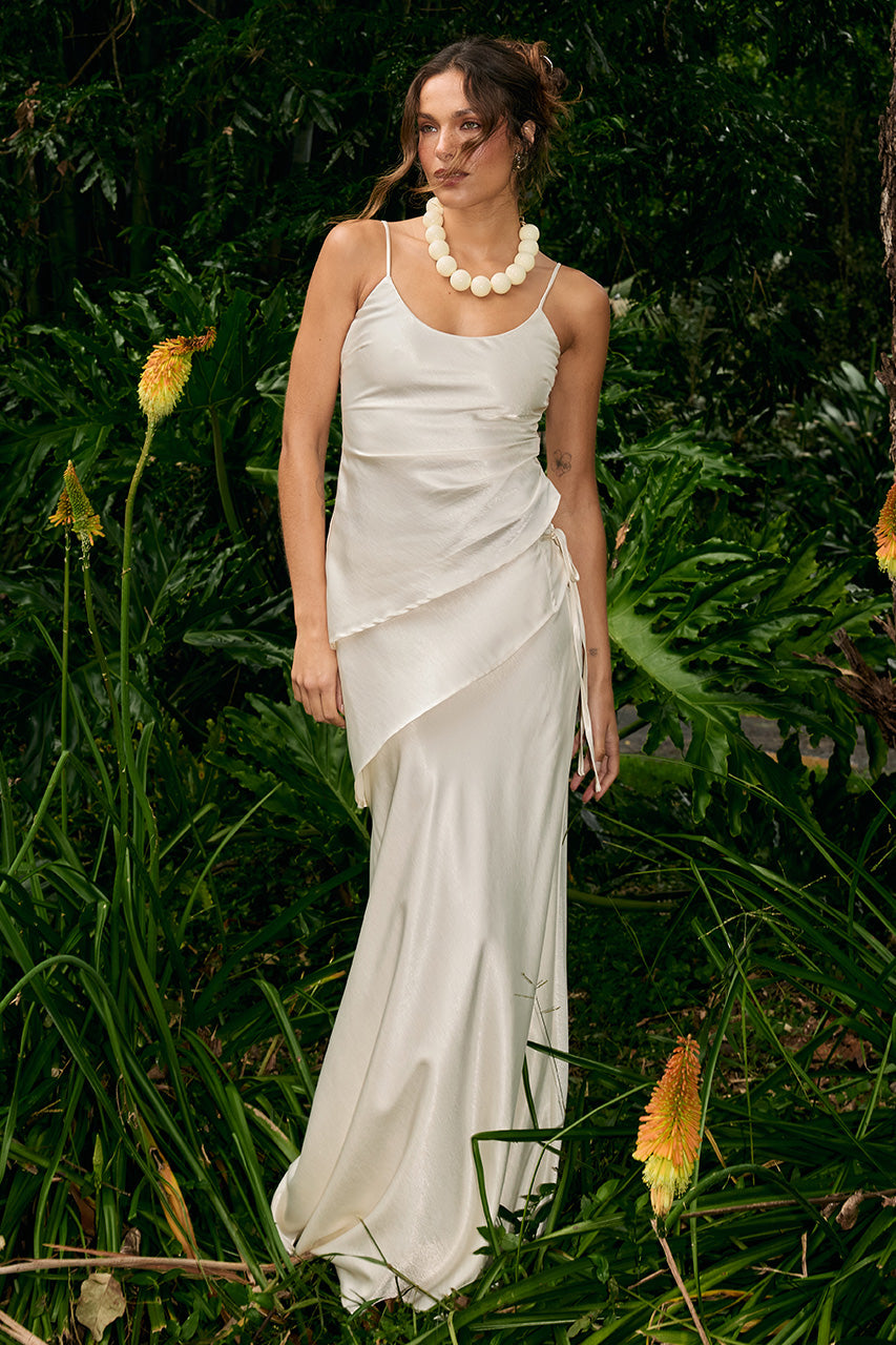 LARISSA LOW WAISTED WRAP MAXI SKIRT - OFF WHITE