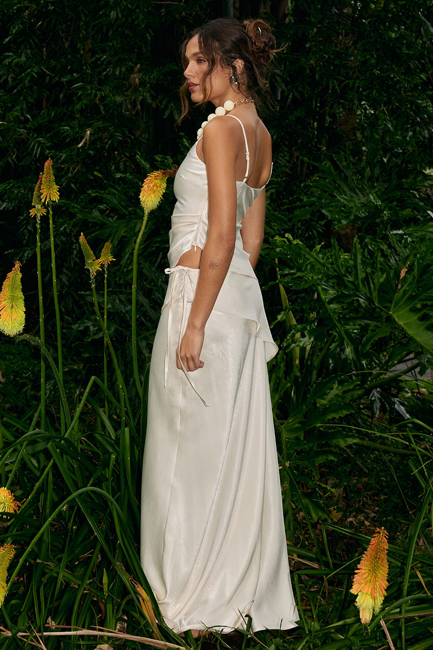 LARISSA LOW WAISTED WRAP MAXI SKIRT - OFF WHITE