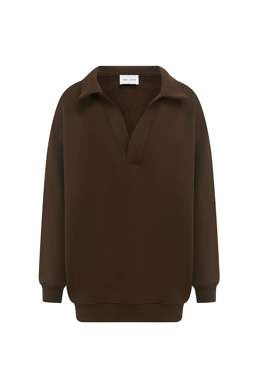 LAURETTE OVERSIZED POLO SWEATER - CHOCOLATE - LAURETTEOVERSIZEDPOLOSWEATER-CHOCOLATE-5