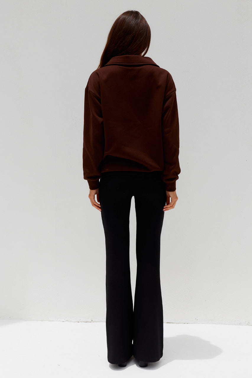 LAURETTE OVERSIZED POLO SWEATER - CHOCOLATE - LAURETTEOVERSIZEDPOLOSWEATER-CHOCOLATE