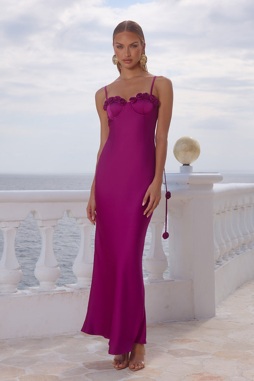 LAVENA FLORAL DETAIL MAXI DRESS - PLUM - LAVENAFLORALDETAILMAXIDRESS-PLUM