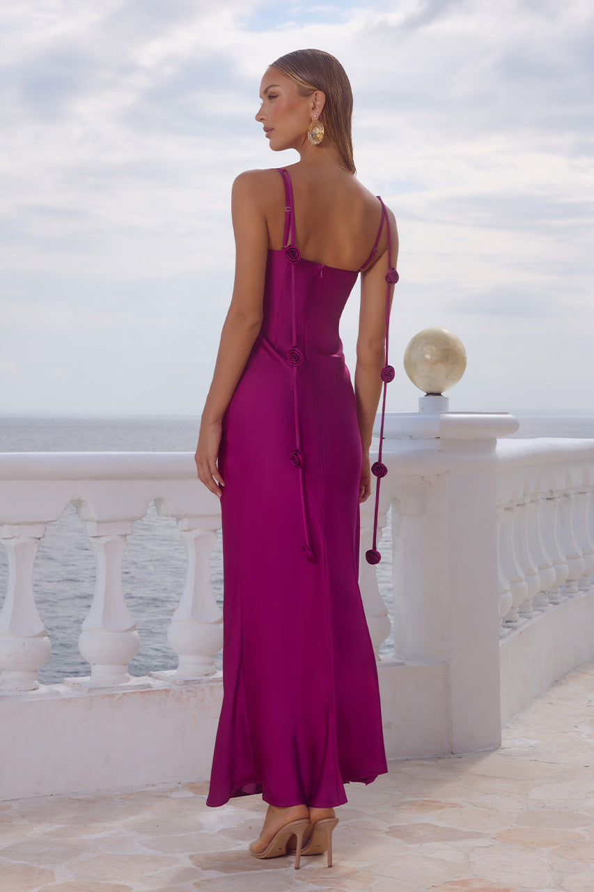LAVENA FLORAL DETAIL MAXI DRESS - PLUM