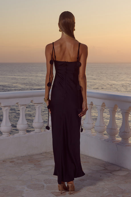 LAVENA FLORAL DETAIL MAXI DRESS - NOIR