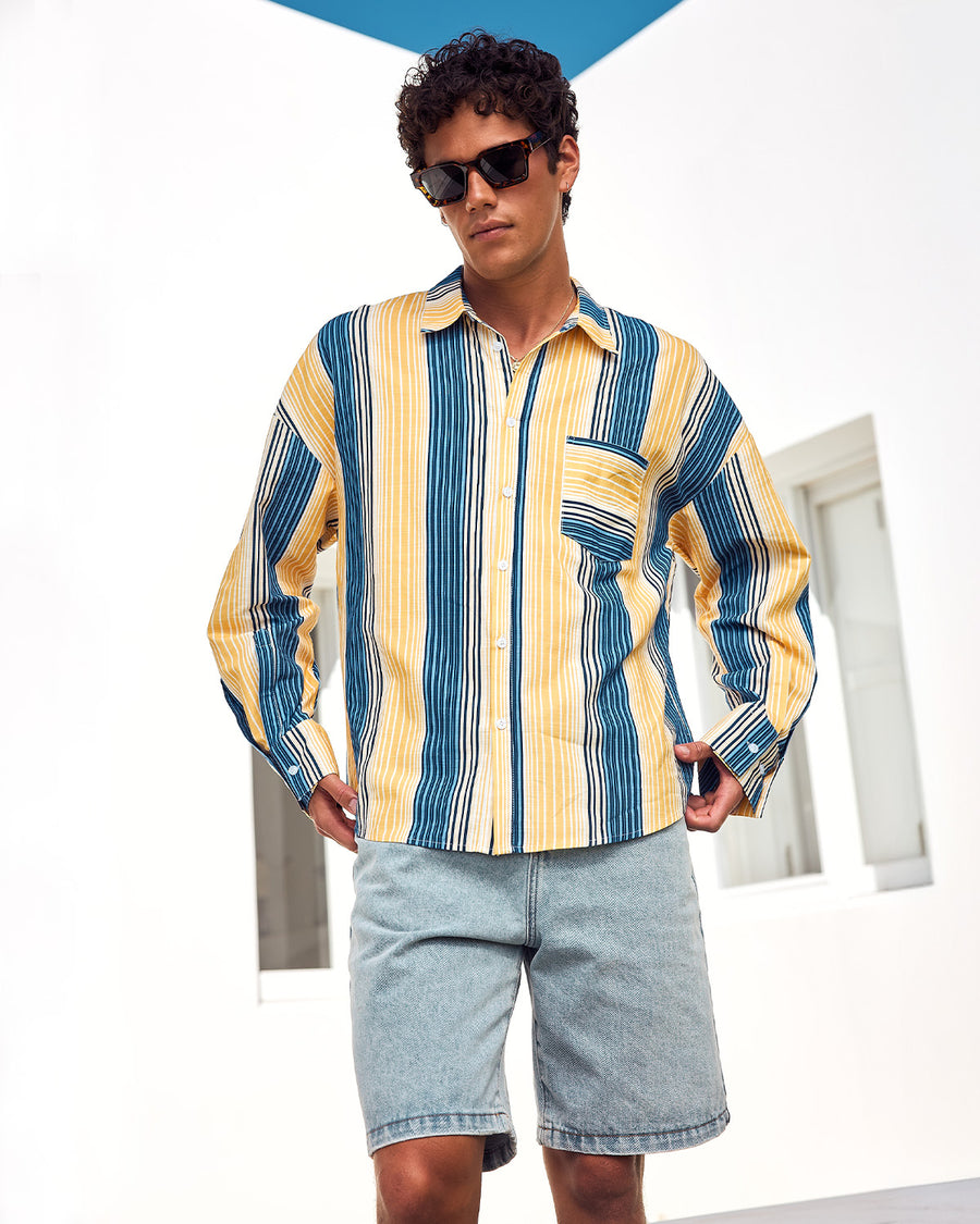LEON LONG SLEEVE SHIRT - BLUE/ORANGE STRIPE - LEONLONGSLEEVESHIRT-BLUEORANGESTRIPE-2