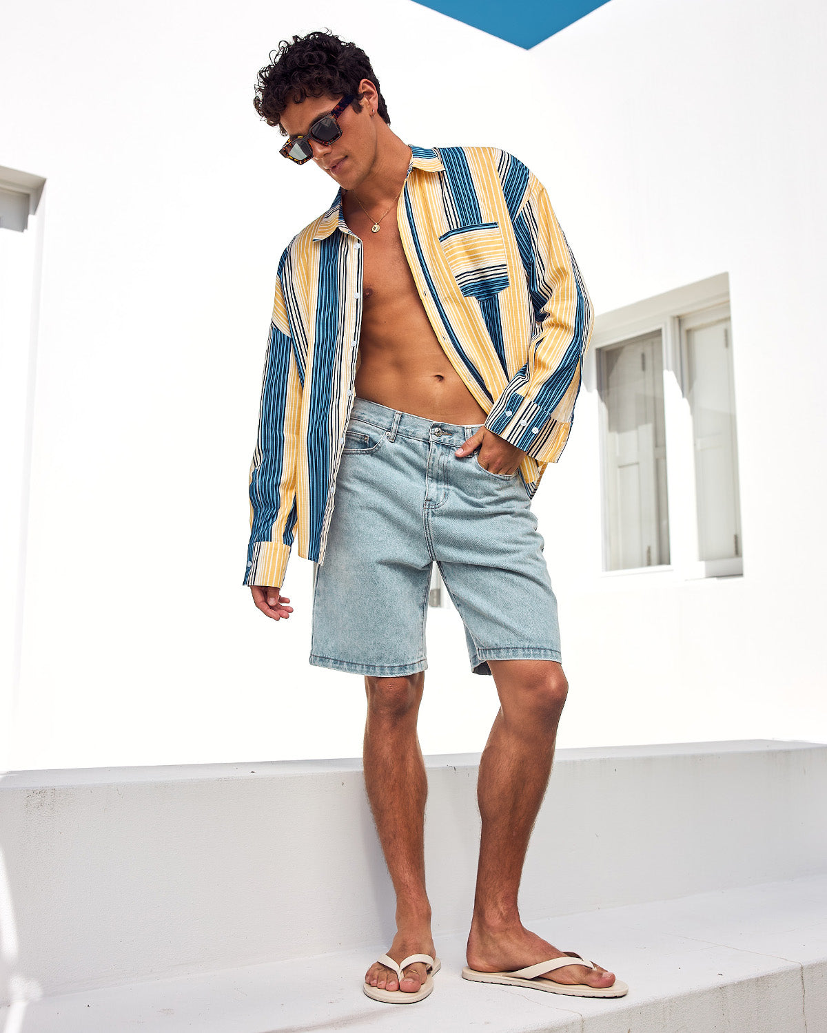 LEON LONG SLEEVE SHIRT - BLUE/ORANGE STRIPE - LEONLONGSLEEVESHIRT-BLUEORANGESTRIPE